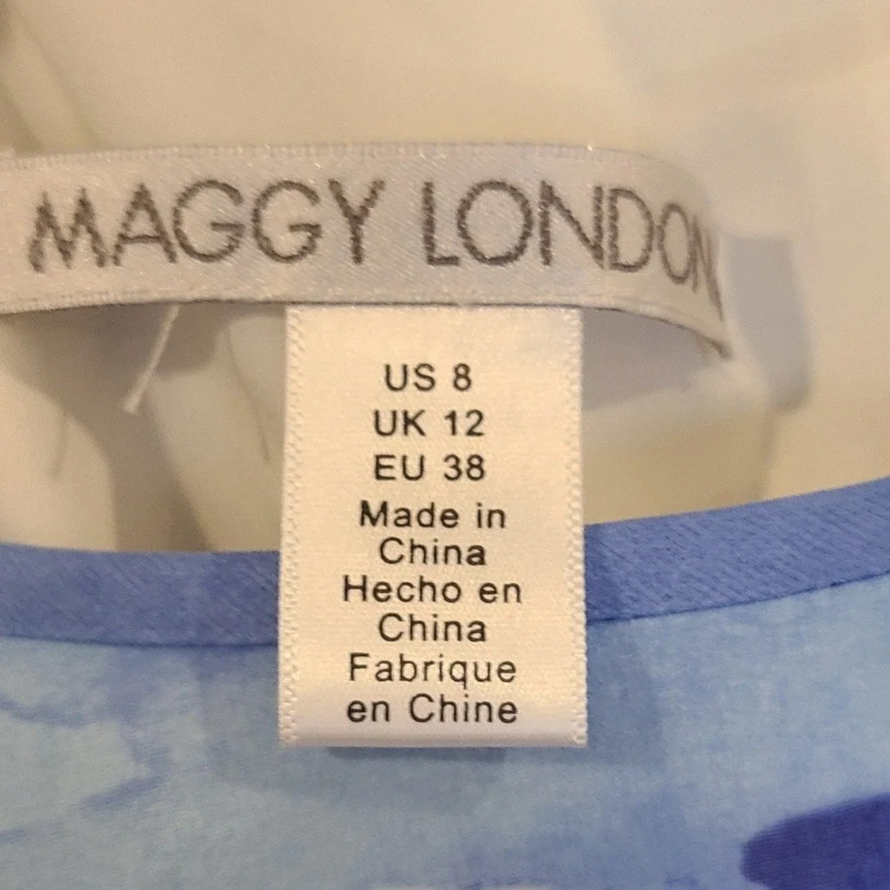 Maggy London Blue Floral Watercolor Pleated Midi Dress Womens Size 8 Sleeveless - Picture 5 of 7